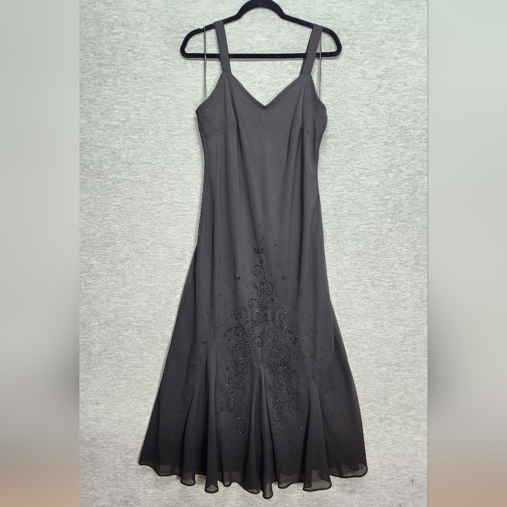 Vintage 90s R&M Richards Beaded Chiffon Pleated Slip Dress Womens 12 Goth Y2K